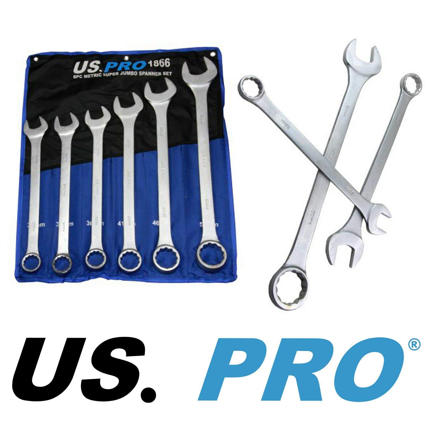 US PRO 6 Piece Super Jumbo Combination Spanner Set Wrench 33-50mm